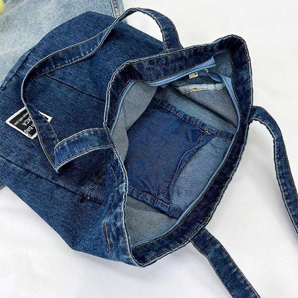 Denim Tote Bag for Women Large Capacity Shopper Bag Korean Style Casual Boho Shoulder Bag Crossbody Handbag for Everyday UseT251020
