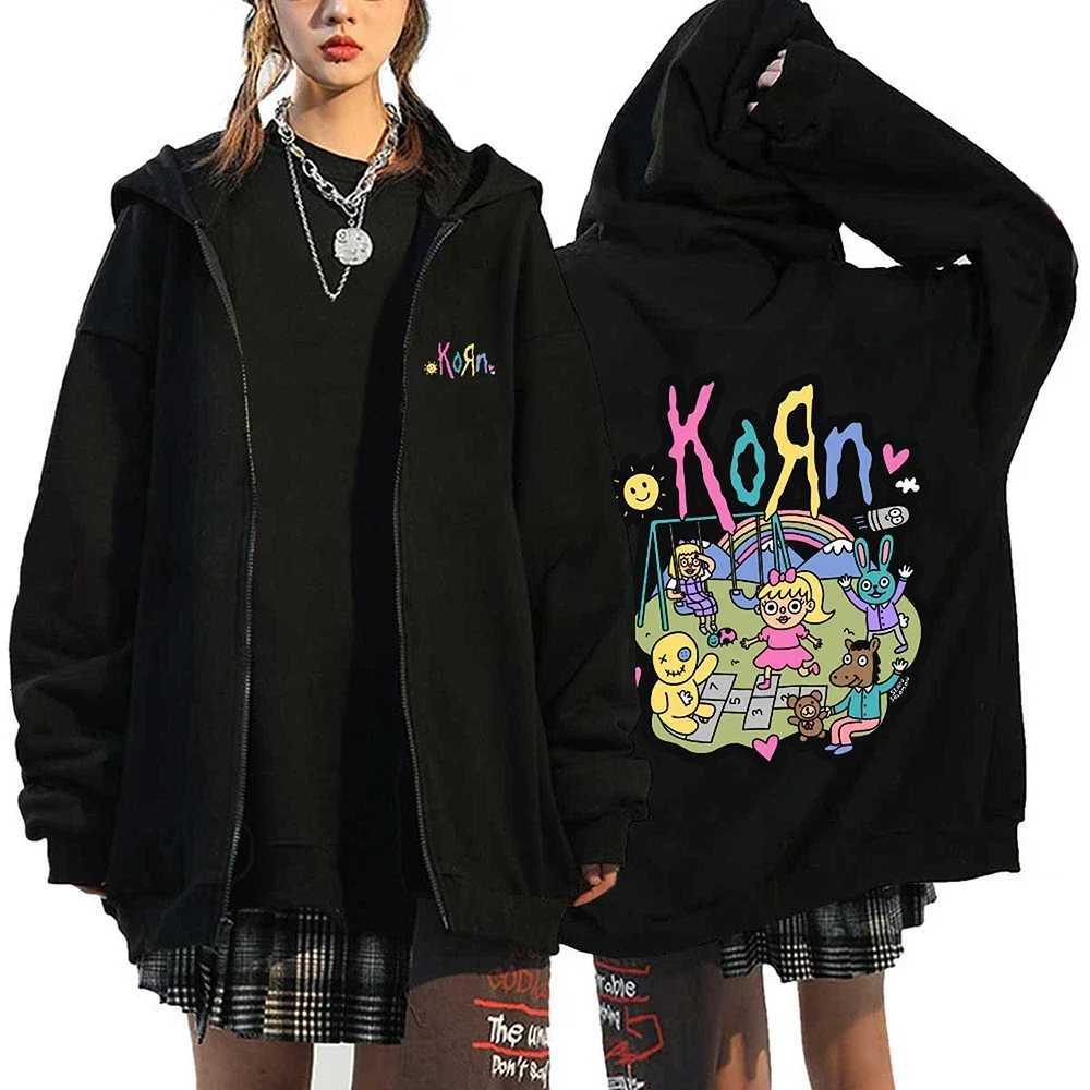 Korn Rock Hoodies WORLD TOUR Zipper Sweatshirts Korn Rock Metal Zip Up Jackets Fleece Oversized Jackets Coats Hip Hop Streetwear W251020