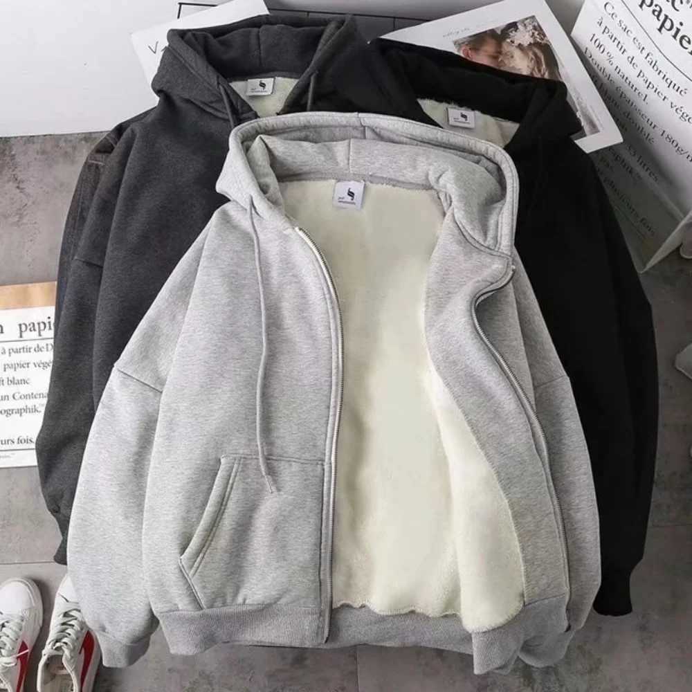 Elegant Fleece Solid Hooded Coats Fashion Women Long Sleeve 2025 New Autumn Winter Warm Hoodies Jackets Casual Y2K Sweatshirts W251020