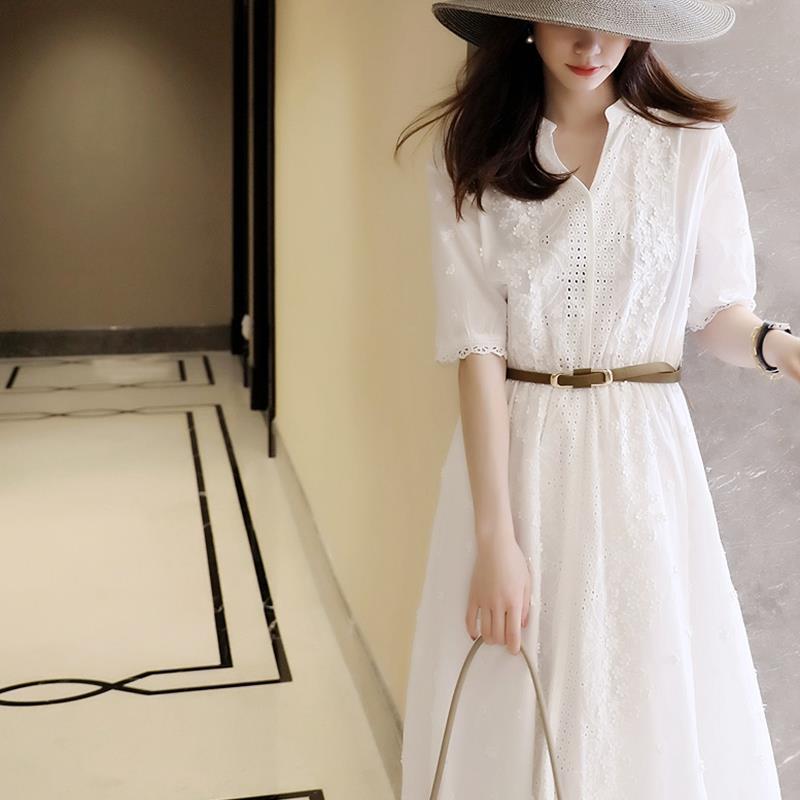 X22523 New Women's Dress White Retro Forest Fresh High-end Cotton and Linen