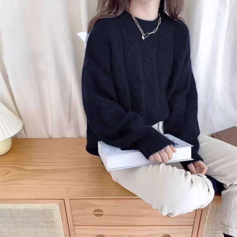 Women's Autumn Winter Round Neck Silk Thickened Twisted Wool Sweater Bright Pullover Cashmere Bottoming Fashionable Knitwear 251020 251020