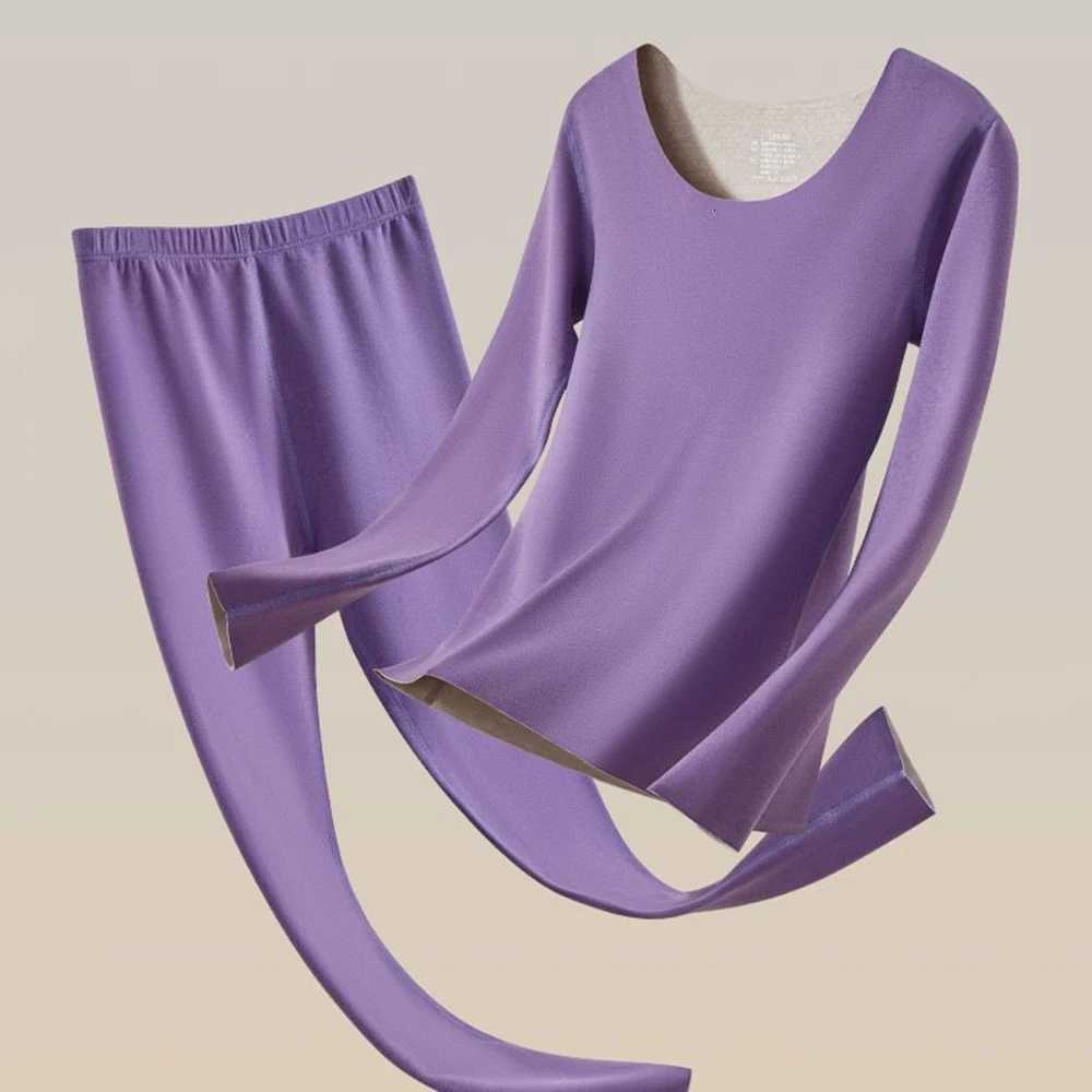 Winter Womens Thermal Underwear Bottoming Tops Wool Silk Patch Thickened Double Layer Warm Lingerie 2 Pieces Set Thermal PantsT251020