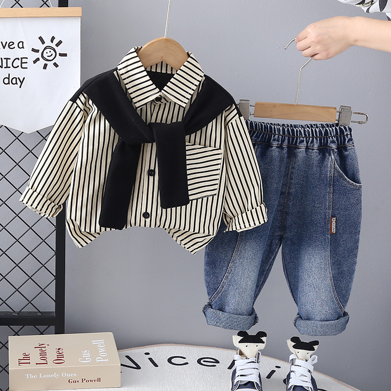 2025 New Hot Selling Baby Clothes Spring and Autumn Scarf Shirt Set for Boys' Western Style Children's 1-Year Old Boys' Baby Autumn Clo
