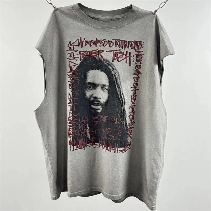 Men's T Shirts American High Street Hip-Hop Heavy Wash to Make Old Manual Destruction Direct Print Loose Casual Short-Sleeve T-shirt