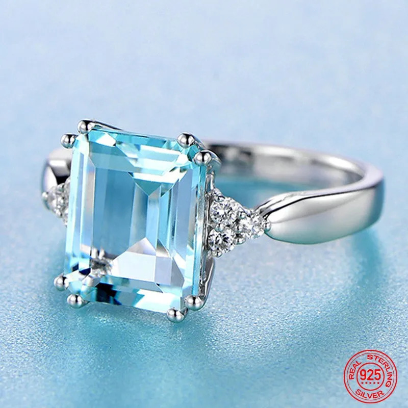 925 Sterling Silver Fashion Aquamarine Gemstone Ring For Women Wedding Party Jewelry Gifts Wholesale 251020