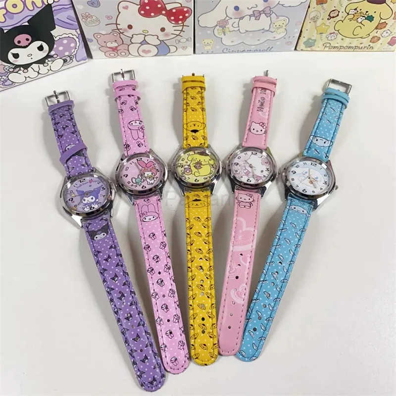 Sanrio Anime Sanrio PU leather electronic watch kulomi bigeared dog Melody childrens watch gift with gift box L251020