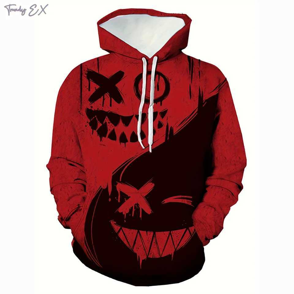 New autumn mens fashionable smiling face design printed soft and comfortable hooded sweatshirt outdoor streetwear W251020