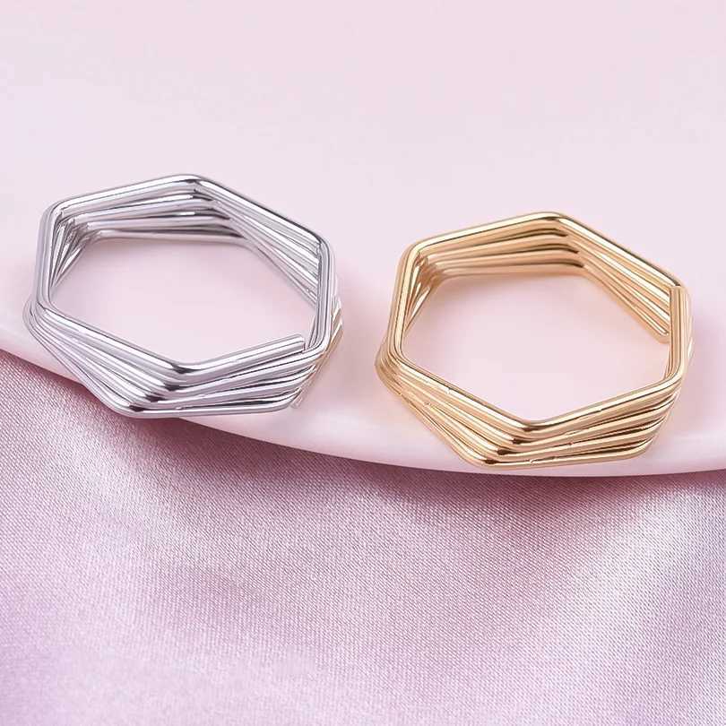 12pcs Stainless Steel Rings Minimalist Hexagonal Four Lines Ring Design Sense Popular Open Ring For Women Jewelry Party Gifts J251020