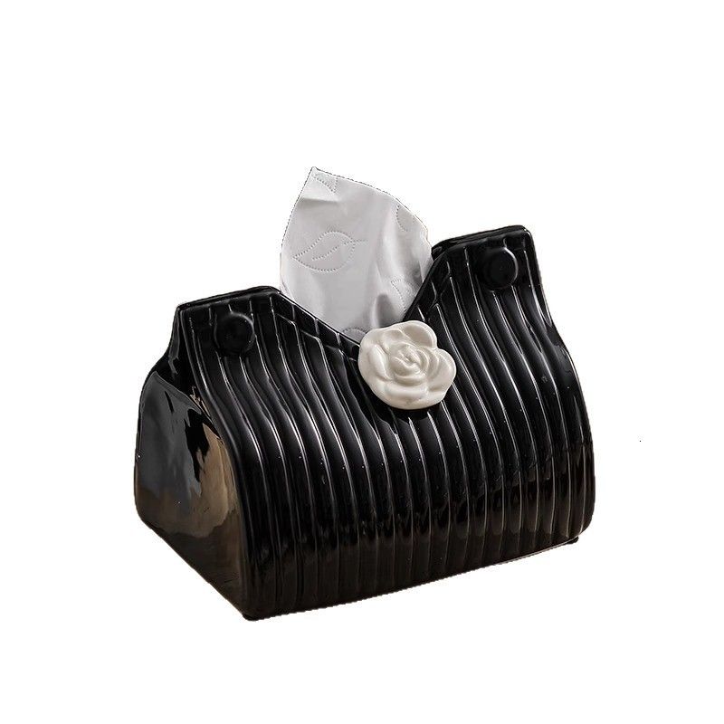 Luxury Camellia Dsigner Living Room Light Nordic Style High-End Napkin Tissue Box Dopamine Ceramic Ornament