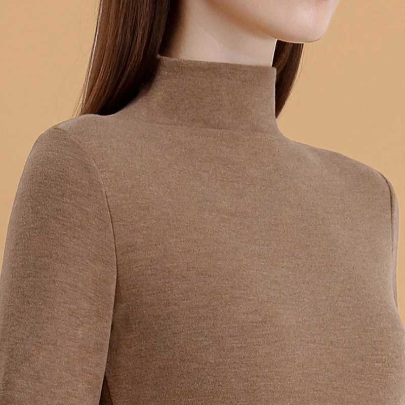 Wool Silk Half Turtleneck Thermal Underwear Sets Womens Winter Long Sleeve Shirts High Waist Pants Long Johns Set NightdressT251020