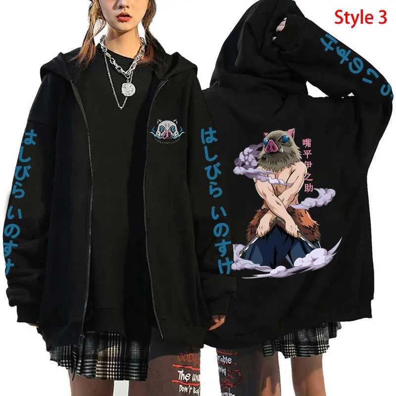 Hot Anime Hashibira Inosuke Printing Zipper Hoodies Women Men Fashion Y2k Personality Zipper Long Sleeve Hooded Sweatshirt W251020
