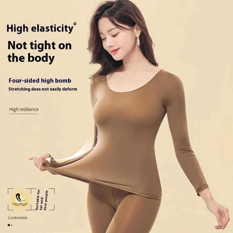FINETOO 1 Set Wool Silk Thermal Underwear Womens Long Johns Set Trackless Velvet Heating Primer Plus Velvet Thickening WinterT251020