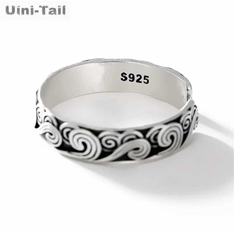 UiniTail hot new 925 Tibetan silver retro auspicious cloud opening ring simple personality cloud Chinese style jewelry JZ239 J251020