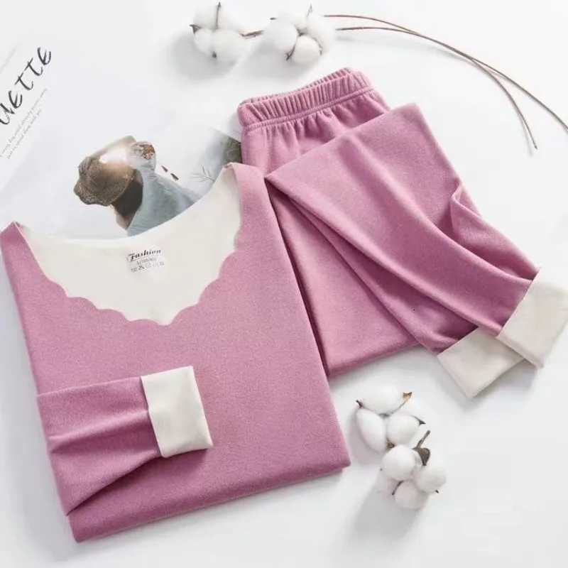 Women Thermal Underwear Winter Long Sleeve Bottoming Flower Vneck Tops Pants Long Johns Solid Soft High Waist Thermal ClothingT251020