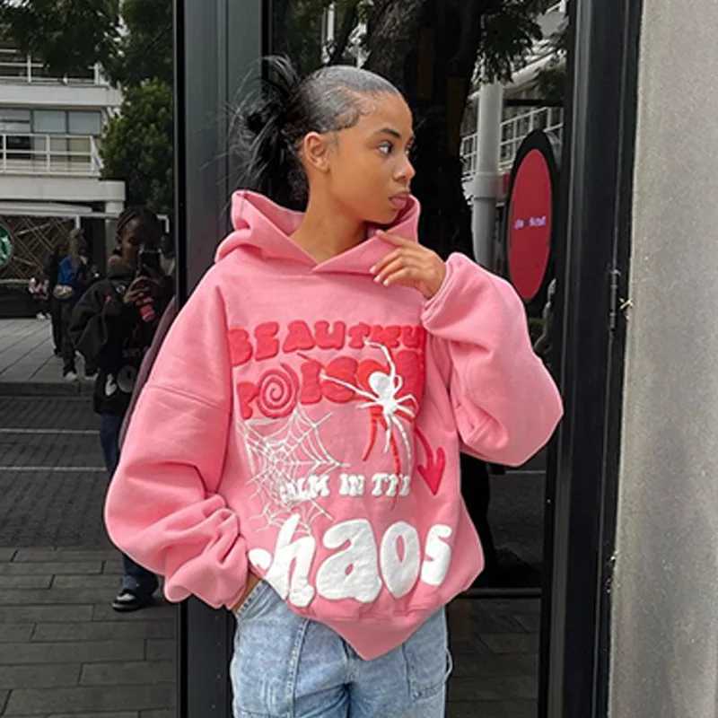 Y2K Hoodies Women Harajuku Letter Print Loose Sweatshirt Trousers Hip Hop Punk Long Sleeve Pocket Men Tops Sweatpant Streetwear W251020