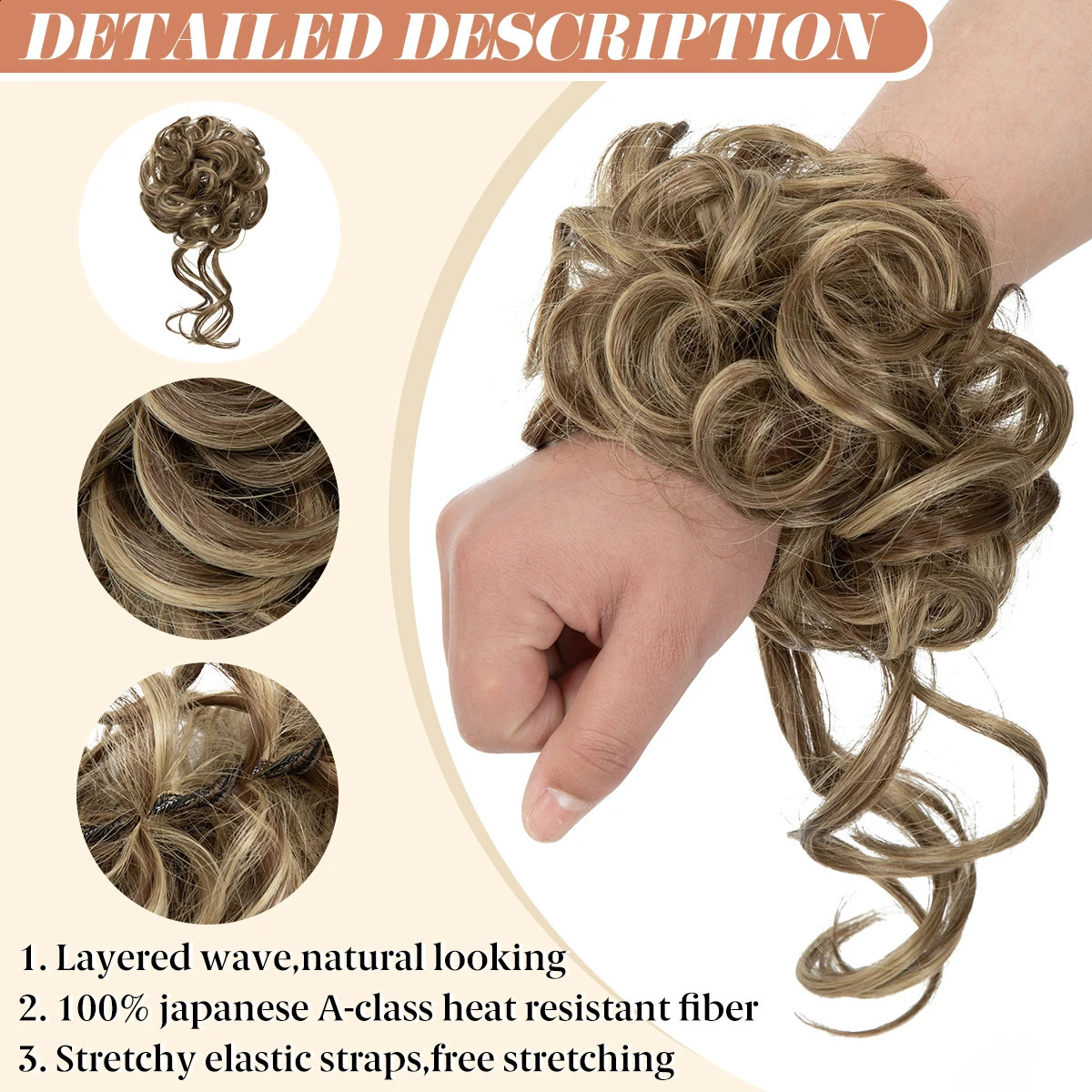 Synthetic Messy Hair Bun Curly Elastic Scrunchies Hairpieces Chignon Extensions Donut Updo Black Blonde Hair Pieces for Women 251011