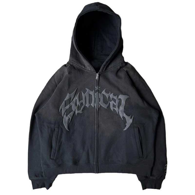 2025 American Trend Loose Casual Long Sleeve Coat Street Fashion Vintage Gothic Zipper Creative Letter Five Pointed Star Hoodie W251020