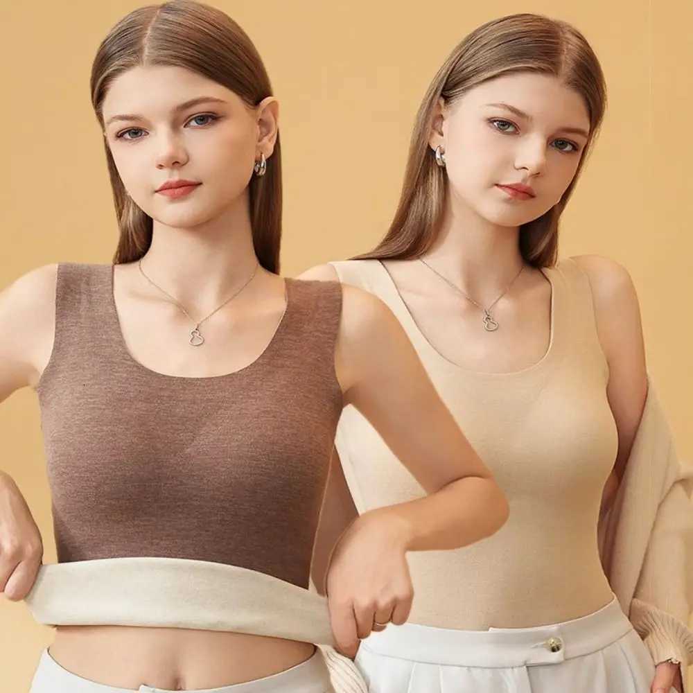 Elastic With Chest Pad Women Thermal Vest Solid Color Soft Sleeveless Vest Oneck Slim Thicken Bottoming Shirt IndoorT251020