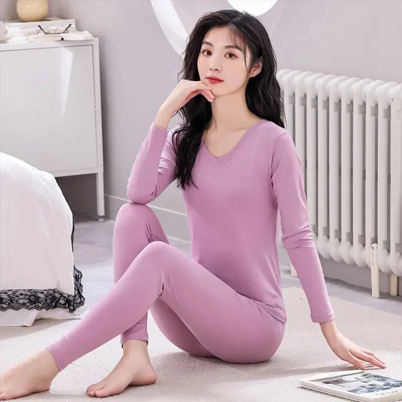 Modal Cotton Women Top Long Johns TwoPiece Set Female Thin Thermal Underwear Cotton Bottoming Clothing Slim Fit Long SleeveT251020