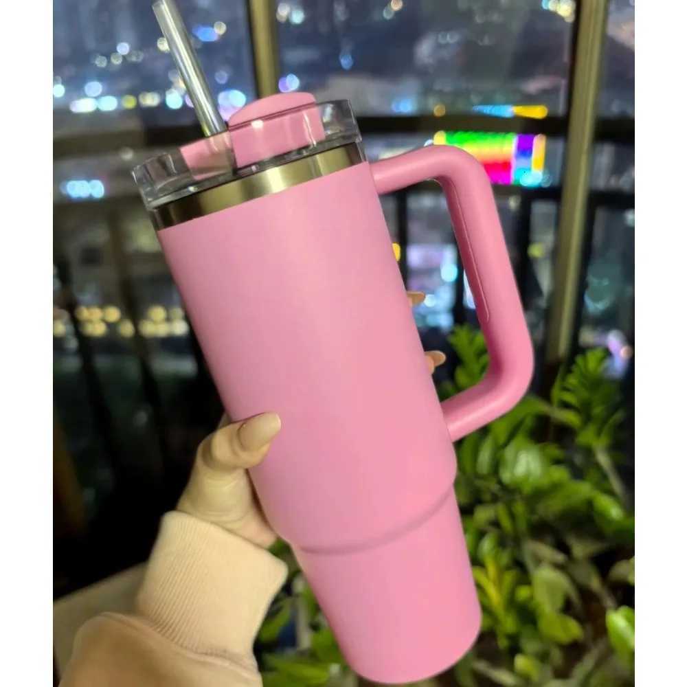 40oz d Coffee Cup Thermal Vacuum Insated with Handle and Straw Lid Stainless Steel Portable g for Sports Tour Y251020