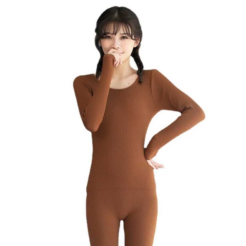 Autumn Winter Women Clothes Elastic Long Johns Thermal Clothing Warm Lingerie LongSleeved Trousers 2 Pieces Solid ColorT251020