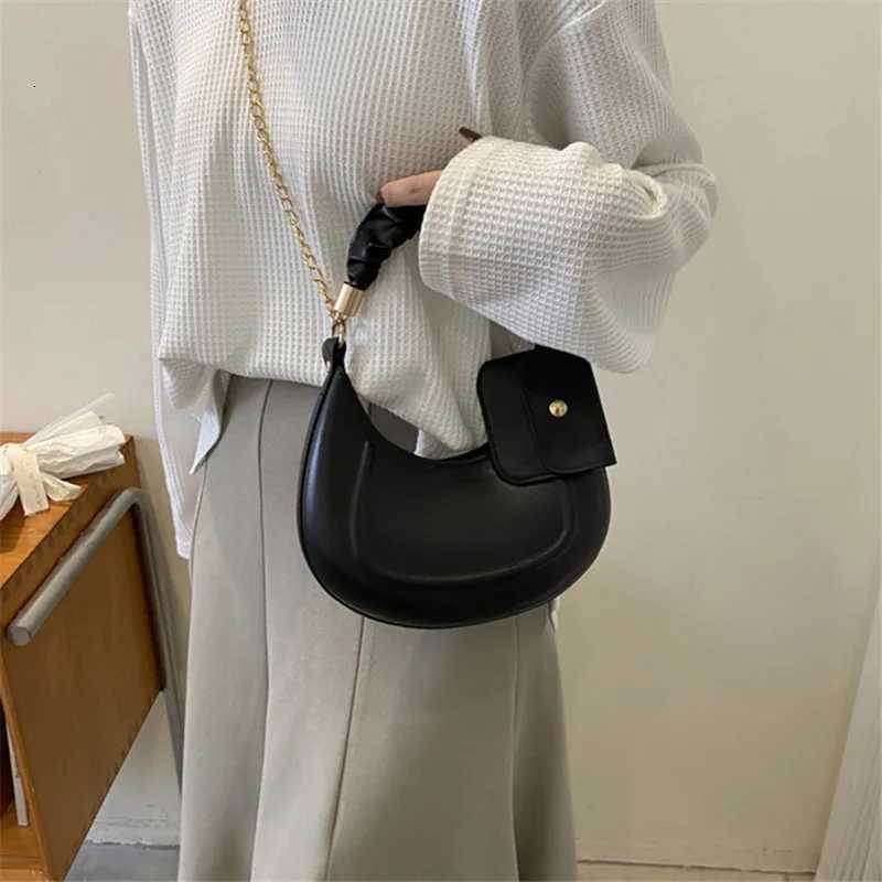 Solid Color Leather Handbag with Small Bag Stylish Underarm Shoulder Bag Fashion Pleated Tote Bag Simple Chain Cross Body BagsT251020