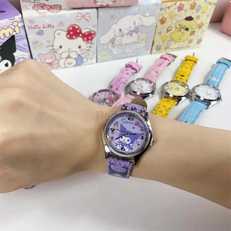 Sanrio Anime Sanrio PU leather electronic watch kulomi bigeared dog Melody childrens watch gift with gift box L251020