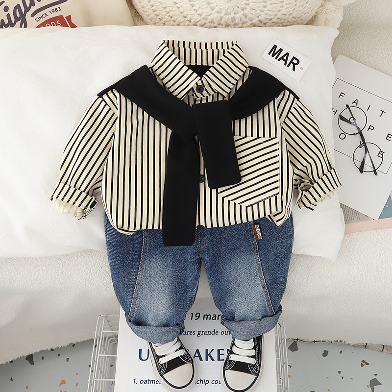 2025 New Hot Selling Baby Clothes Spring and Autumn Scarf Shirt Set for Boys' Western Style Children's 1-Year Old Boys' Baby Autumn Clo