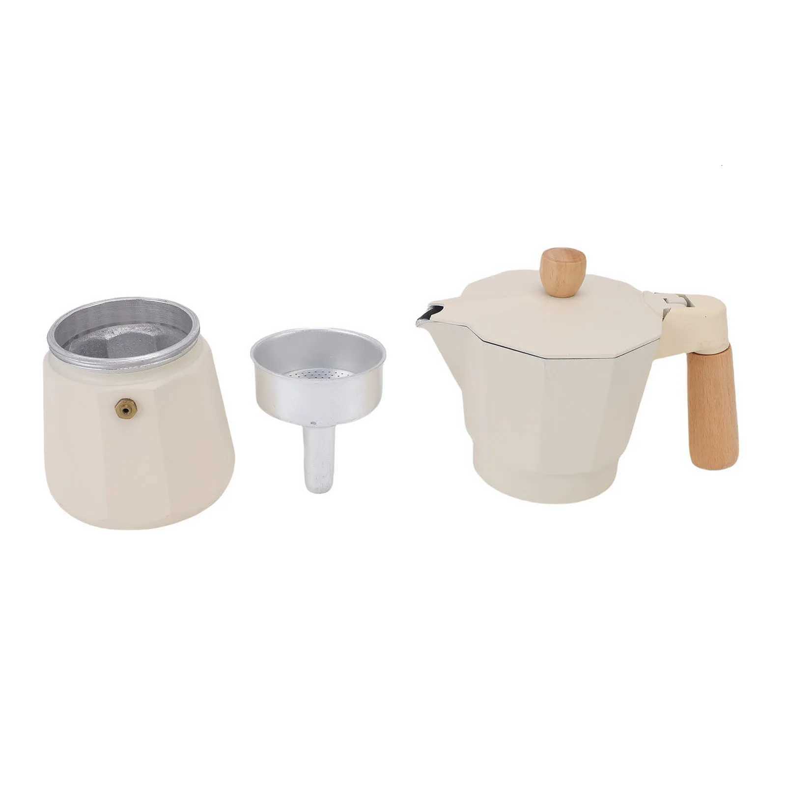 Stovetop Coffee Pot n Heat Distribution White Wooden Handle 300ML Single Valve Mocha Coffee Pot 6 Cup for Camping Stoves Y251020