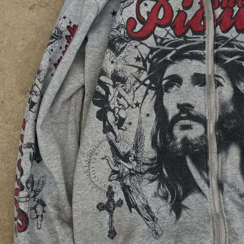 Rock Hiphop Cartoon Letter Print Oversized Zipper Hoodie Women Y2K New High Street Harajuku Vintage Casual Loose Sweatshirt Men W251020