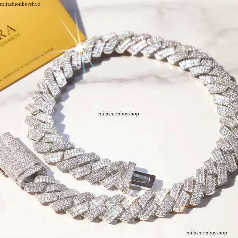 Yu Ying New Design Mixed Baguette and Round Moissanite Sier Necklace Hip Hop Cuban Link Chain Jewelry