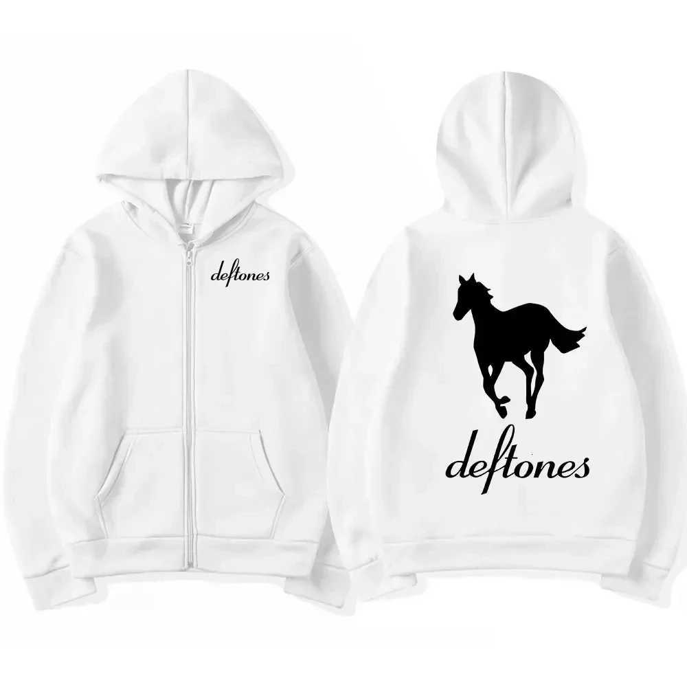 Deftones White Zip Up Hoodie Hip Hop Rock Band Zipper Sweatshirt Harajuku Oversized Long Sleeve Hoodies Coats Zipper Streetwear W251020