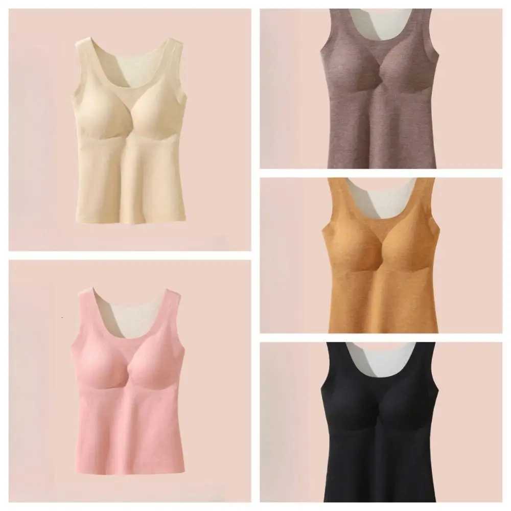 Elastic With Chest Pad Women Thermal Vest Soft Oneck Sleeveless Vest Solid Color Undershirt Thicken Bottoming Shirt IndoorT251020