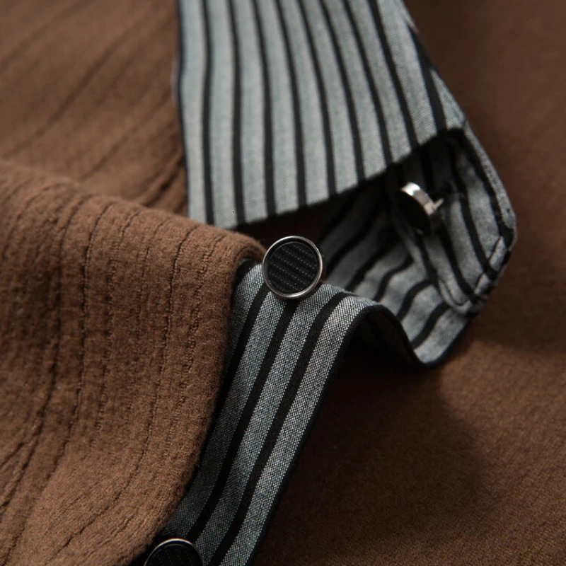 Mens FallWinter Long Sleeve TopKnit Sweater with Woven Shirt Collar and Knit Body Blouse Tshirt 251015