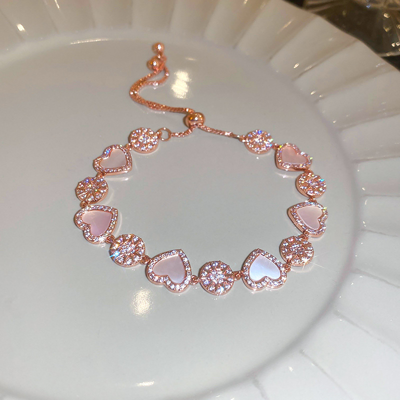 Real Plated Romantic Rose Gold Zircon Ins Style Suower Heart Bracelet Sweet Accessories New Women - view 6