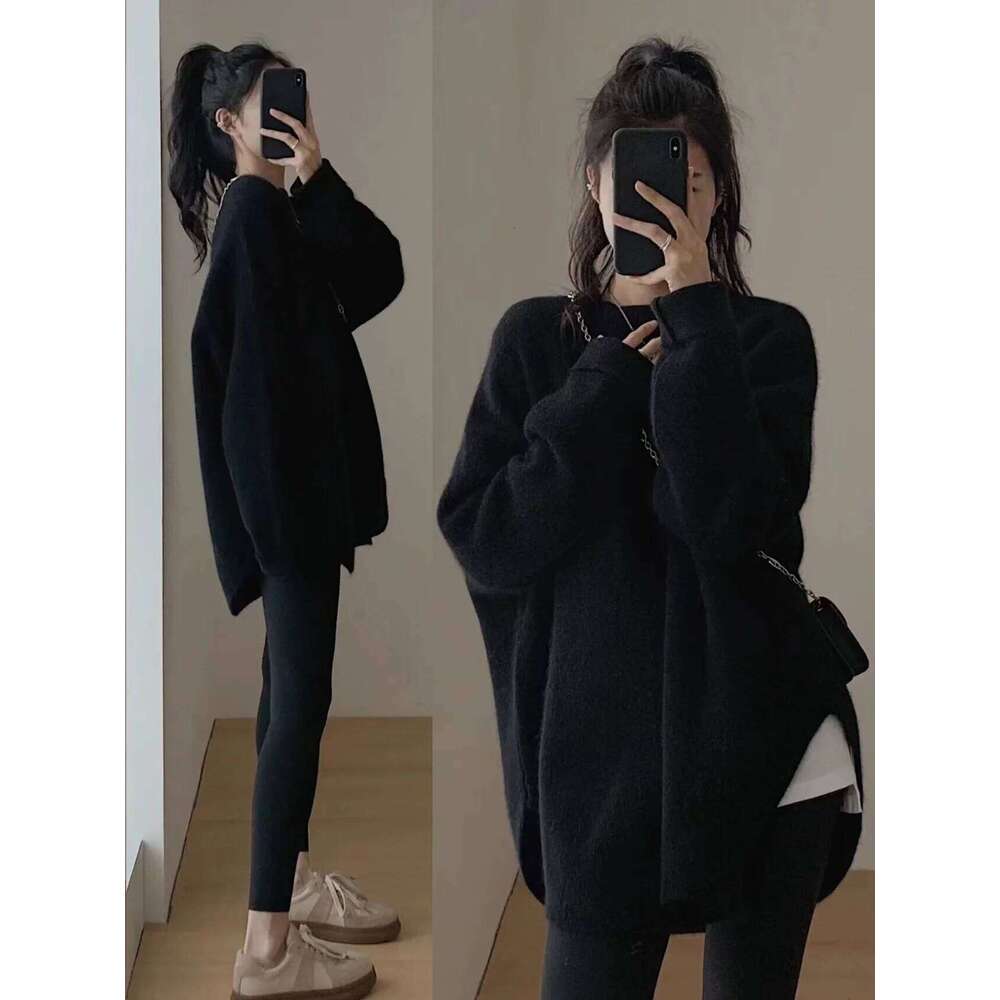 Women's Lazy Kaze Jun Mountain Cashmere Sweater Round Neck Loose Long Hem Split Skirt Thickened Knitted Bottoming Shi 251020 251020