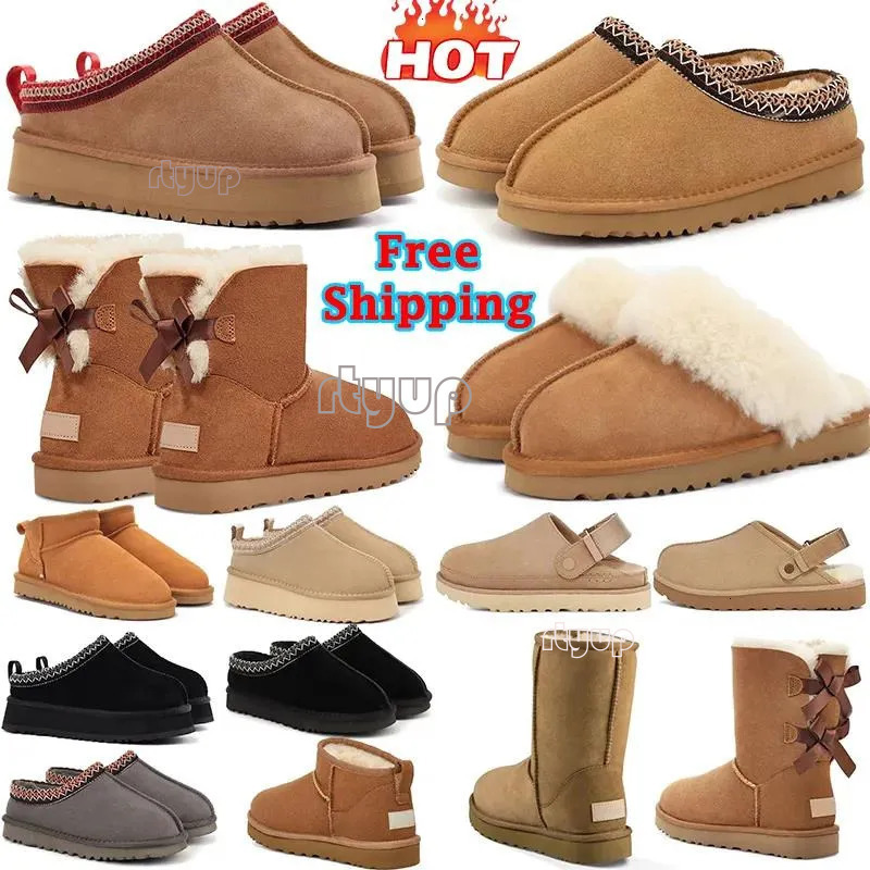 Designer Boots Womens Platform Booties Winter Boot Tasman Slippers Tazz Mustard Eed Chesut Sand Fur Slides Sheepskin Snow Warm Bowtie Slipper Size 35-44 Whit Box