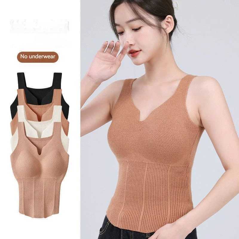 New Womens Highquality Knitted Warm Vest for Autumn Winter Comfortable Breathable with Builtin Chest Cushion Vest UnderwearT251020