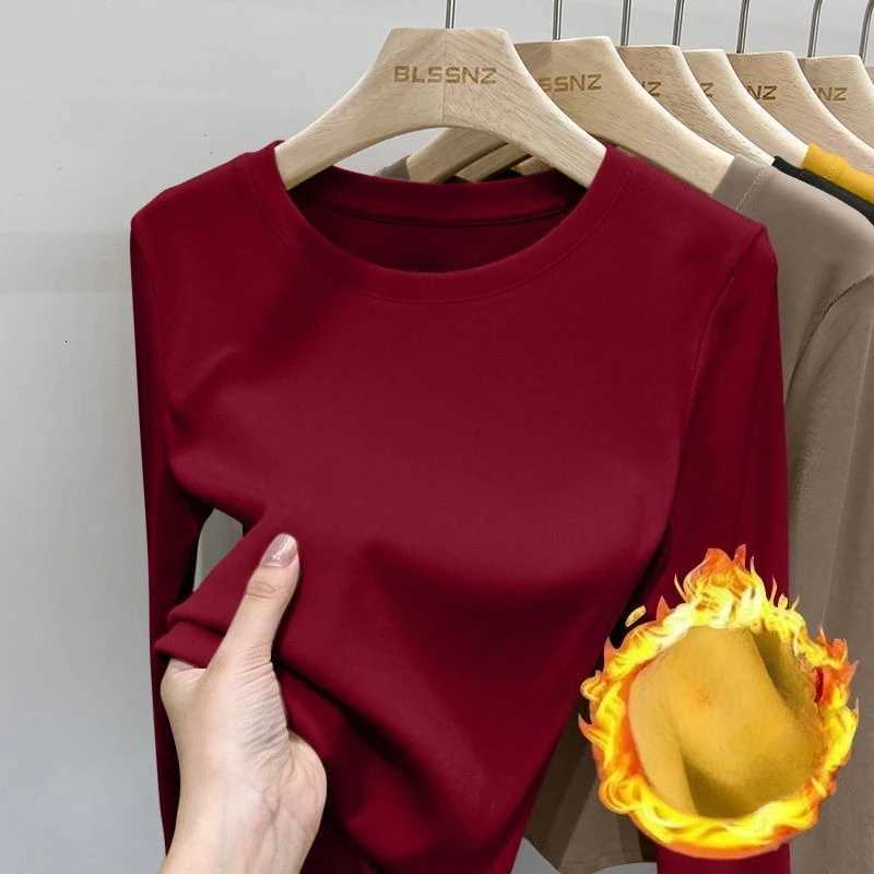 Autumn Winter Thermal Threaded Bottom Shirt Womens New Solid Colorround Neck Tshirt Sweater Long Sleeve Warm UnderwearT251020