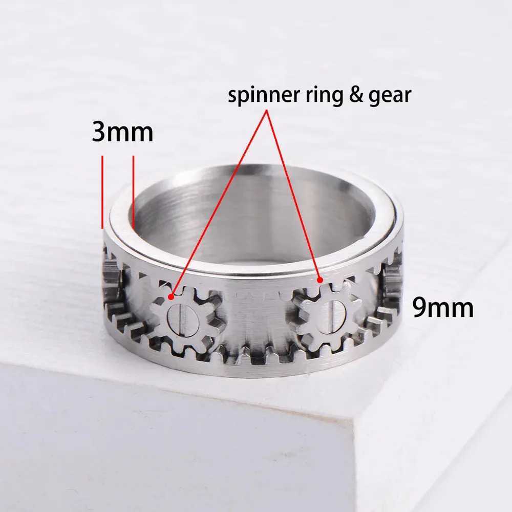 Time to Run Mens Titanium Steel Gear Ring Womens Steelcolored Rotatable Antianxiety Ring J251020