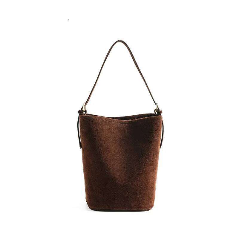 Commuting Lazy Single Shoulder Wandering Women's Bag, Maillard Style Frosted Cowhide Large Capacity Crossbody Bucket Bag Suotong251020 Suotong102