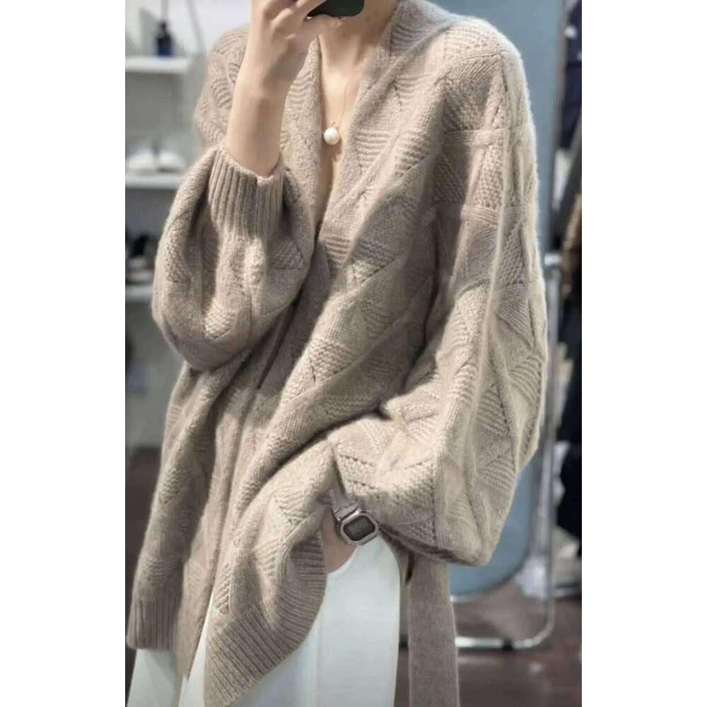 Women's Long Cashmere Cardigan Coat Thick Knitted Sweater Loose Slim Fit Dia Pattern Autumn Winter New Arrival 251020 251020