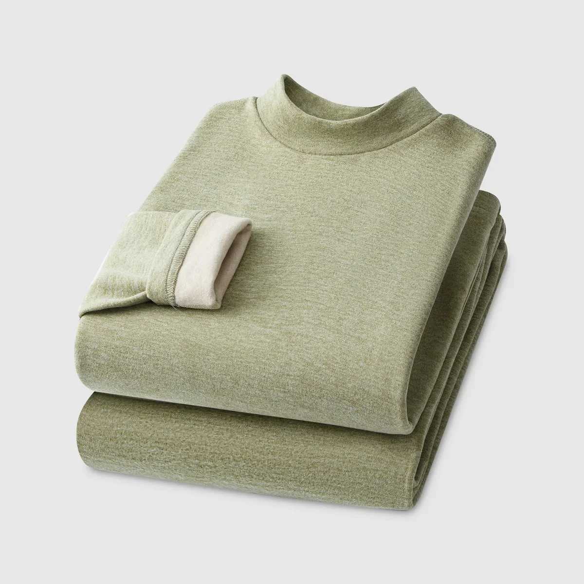 Winter Cashmere Silk SemiHigh Neck Thermal Underwear Womens De Velvet Fever Fall Pants Suit Padded and Thickened Couple SuitT251020