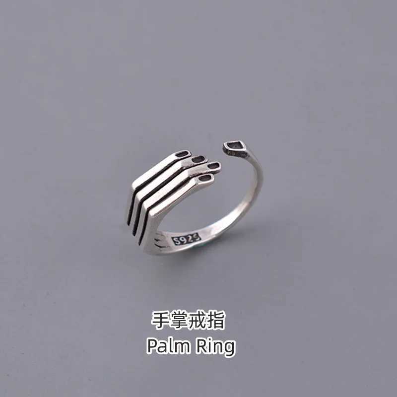925 Sterling Silver Geometry Palm Female Ring Adjustable Rings For Women Jewelry Money 925 J251020