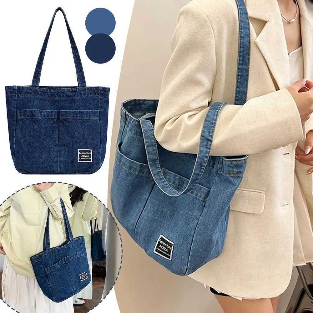 Denim Tote Bag for Women Large Capacity Shopper Bag Korean Style Casual Boho Shoulder Bag Crossbody Handbag for Everyday UseT251020