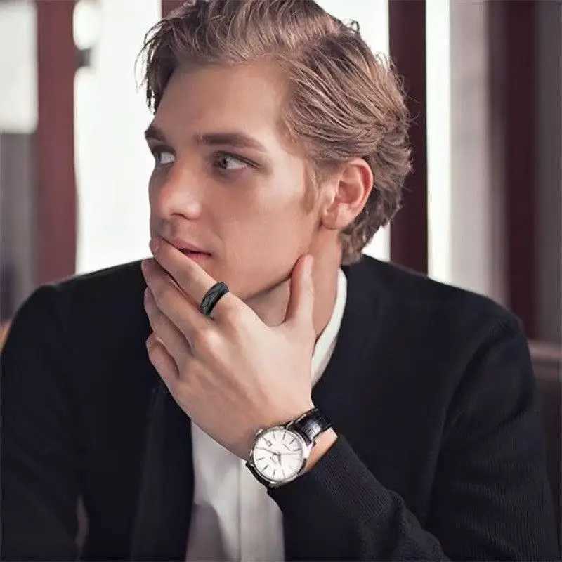 Starry Fleld 8MM Fashion Stainless Steel Black Ring Personalized Simple Groove Design Ring for Men Women Engagement Accessories J251020