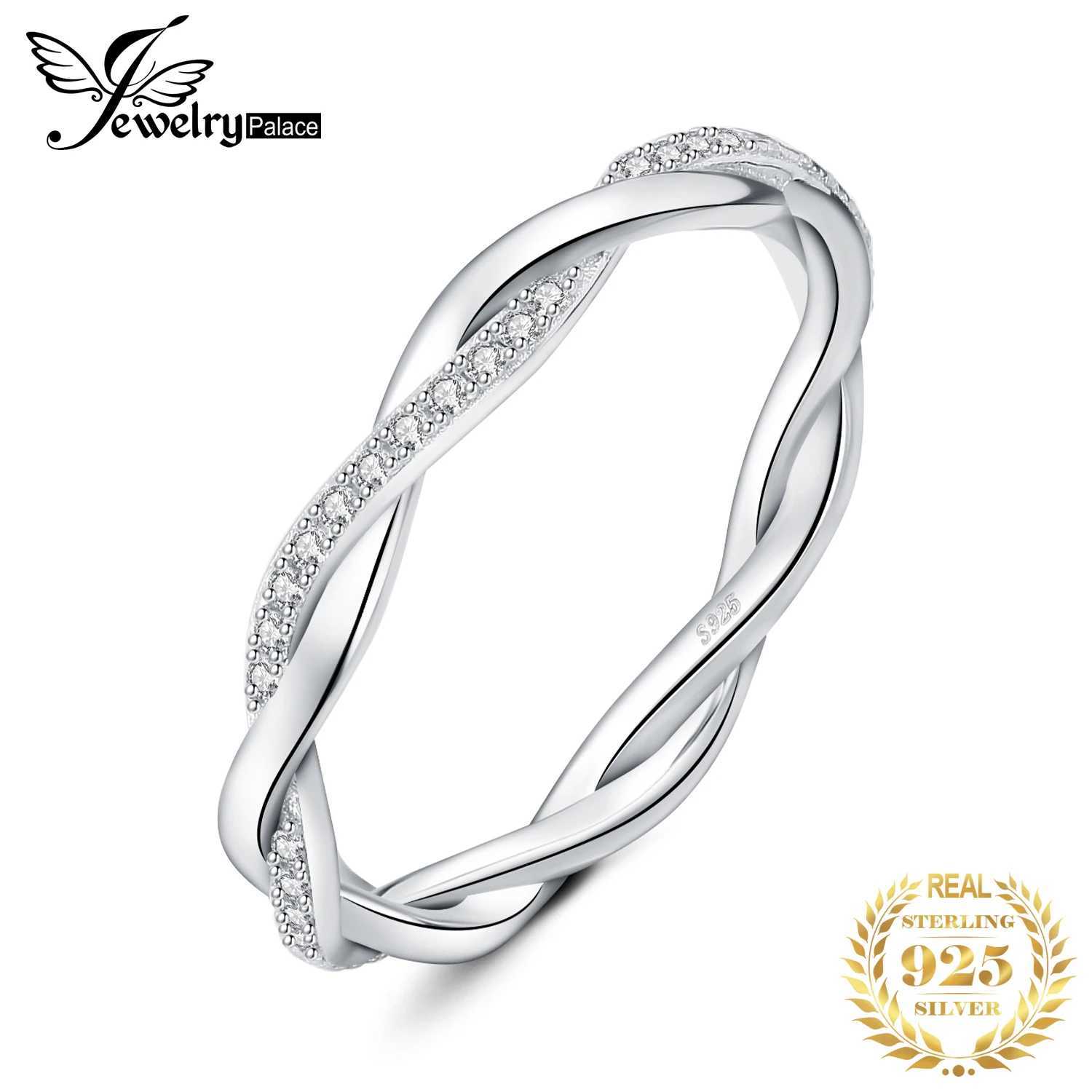 JewelryPalace 5A CZ Infinity Classic 925 Sterling Silver Wedding Engagement Band Ring for Woman Anniversary Gift Fine Jewelry J251020