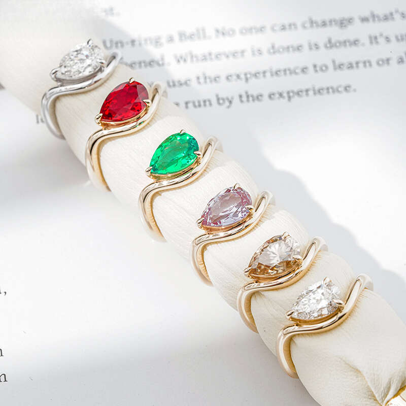 1ct StarsGem Curved Pear-shaped 6x 9mm IGI Laboratory/Emerald/Blue/Red 9K/10K/14K/Thin Ring