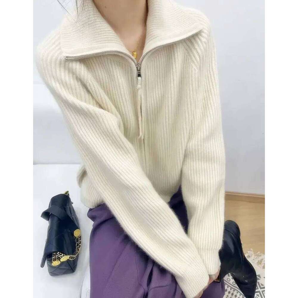 Women's 100% Pure Cashmere Cardigan Loose Turtleneck Sweater With Zipper 251020 251020