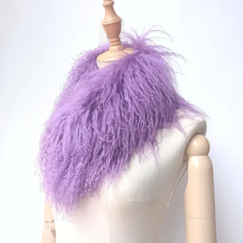 Women Winter Short Real Mongolia Lamb Fur Scarf Fashion Warm Thick Genuine Tibet Fur Neck Warmer Female Blue Scarves 251011